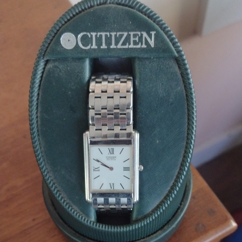 Citizen Silver Stainless Steel Rectangular Watch with White Dial